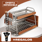 scurridor Multifuncional de Acero Inoxidable con Detalles en Madera – Diseño Moderno y Sofisticado + ¡REGALO Kit de Utensilios de Cocina!